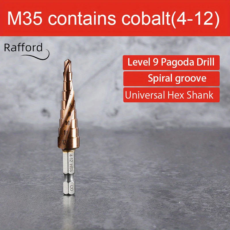 Rafford 4-12/4-20/4-32mm M35 Cobalt Step Drill Bit Tapered HSS-CO HSS Drill Bit Spiral Groove Triangle Shank For Stainless Steel