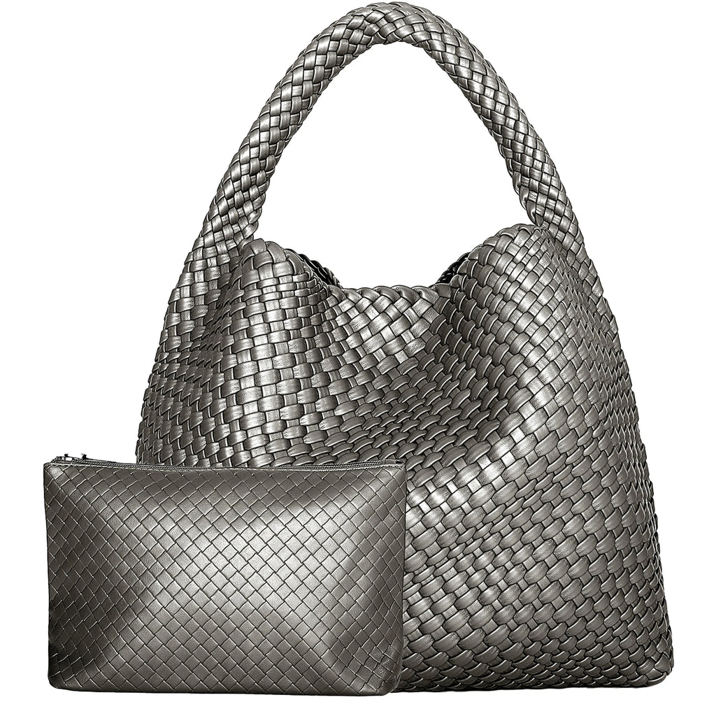 Woven Tote Bag for Women Large Woven Handbag Soft Leather Shoulder Bag Work Shopper Summer Beach Travel Tote Bag with Purse