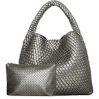 Woven Tote Bag for Women Large Woven Handbag Soft Leather Shoulder Bag Work Shopper Summer Beach Travel Tote Bag with Purse
