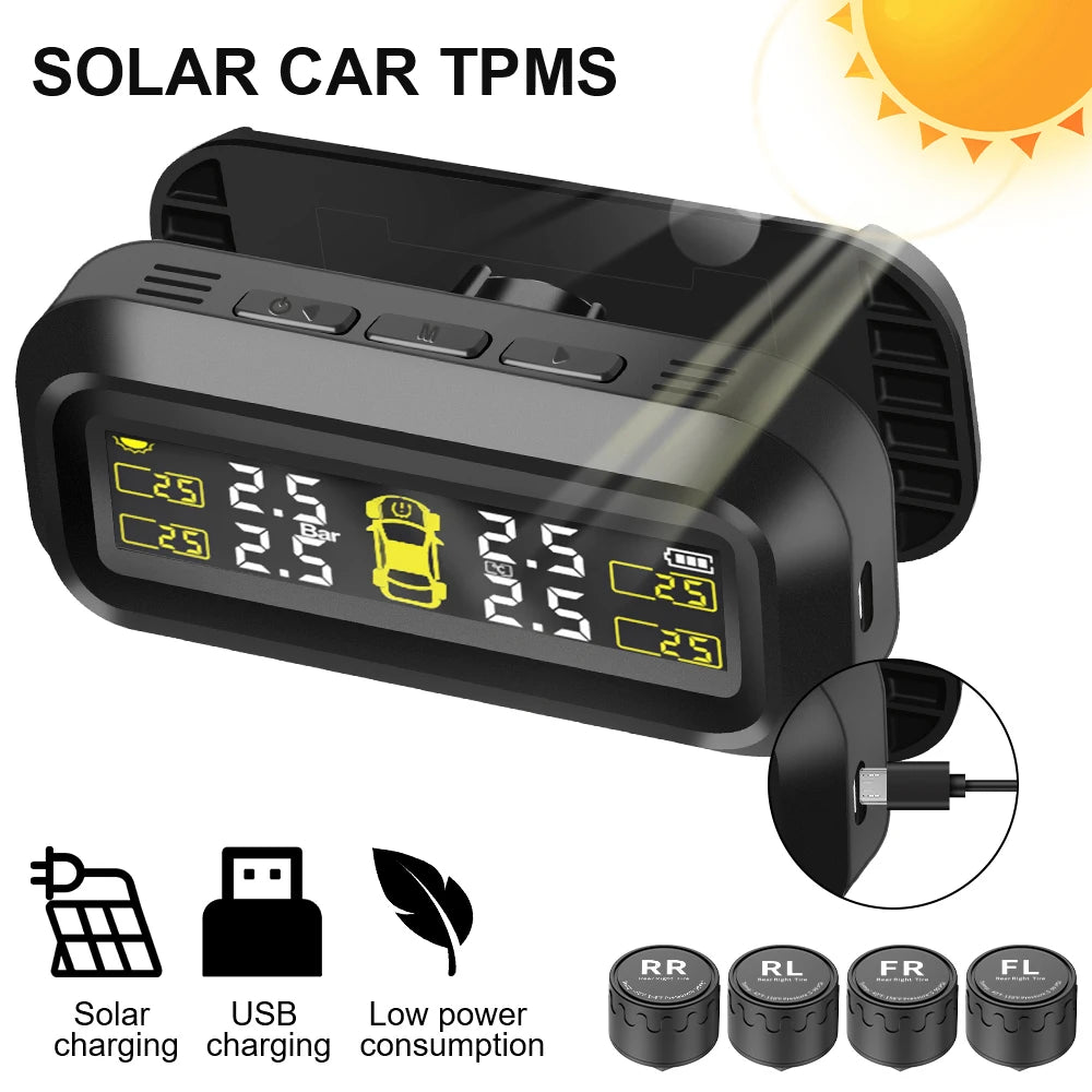 Car TPMS Sensors Tire Pressure Monitoring System Tyre On Board Computer Diagnostic Solar/USB Off Road 4x4 Automobile Accessories