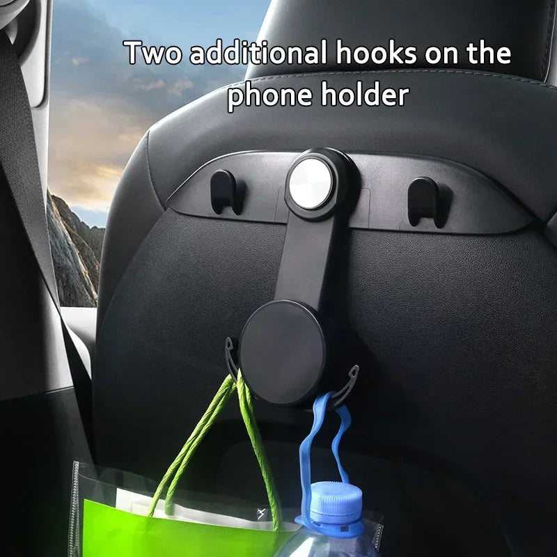 Hipacool Car Seat Back Hook for Tesla Model 3/Y/3 Highland Car Phone Holder Stand Magnetic with Hook Car Interior Accessories