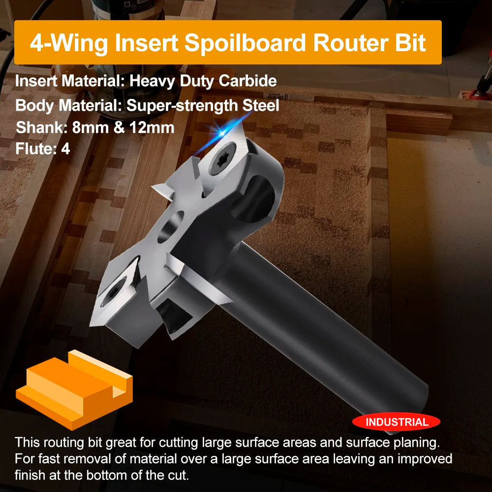 XCAN Milling Cutter 4-Flute Spoilboard Surfacing Router Bits 8 12mm Shank Wood Planer Bit Insert Carbide Slab Flattening Bit