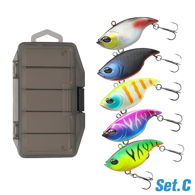 TSURINOYA 50S Vibration Fishing Lure Suit 5pcs 50mm 12.5g TEMPTER Winter Fishing VIB Hard Bait With Lure Box Lipless Tackle Kit