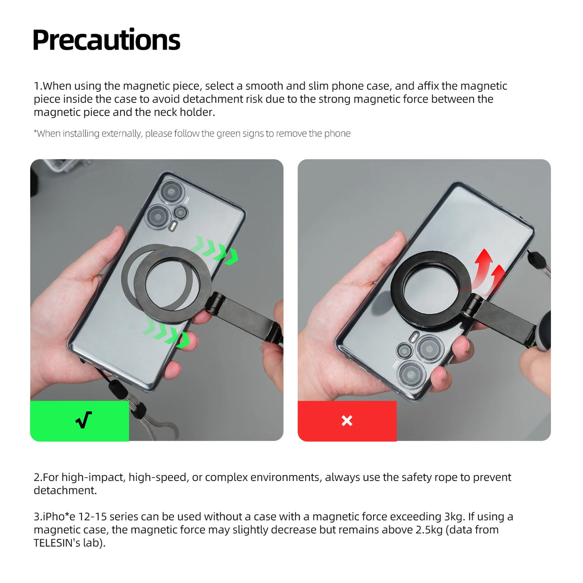 TELESIN Silicone Magnetic Quick Release Neck Mount Hold for Iphone 15 14 13 12 11 SAMSUNG XIAOMI Smart Phone Accessories