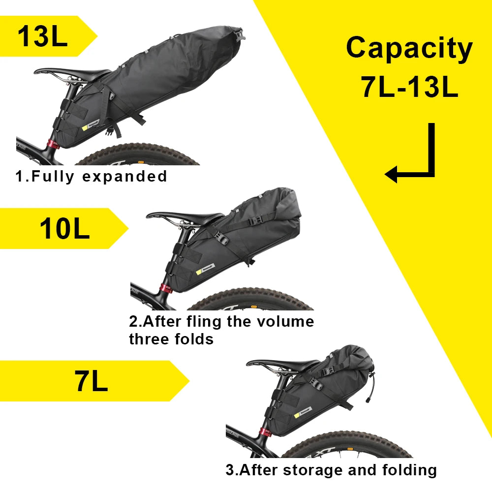 Rhinowalk Waterproof Bike Saddle Bag Large Capacity Bicycle Saddle Pannier Bag Cycling Foldable Tail Rear Bag MTB Road Bike
