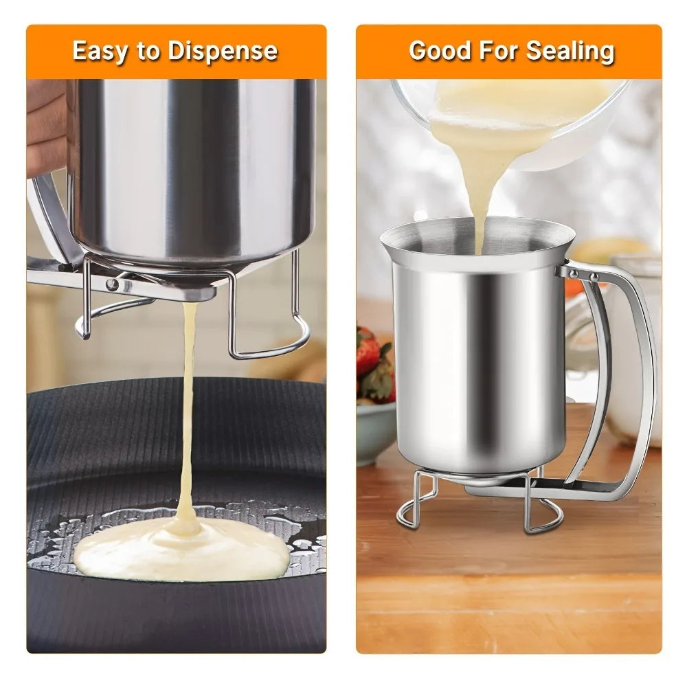 Stainless Steel Batter Dispenser 680ml Reusable Food Grade for Pancakes Waffles Cupcakes Easy Release Pourer Kitchen Tool