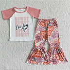 Wholesale No Moq Mama Baby Girl Clothes Short Sleeve Shirt Leopard Bell Bottom Pants Outfits Toddler Children Mother's Day Set