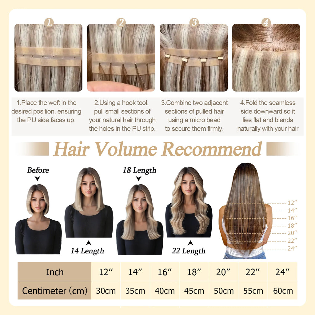 Butterfly Weft Extensions Human Hair Hand Tied Invisible PU Bundles Hole Flat Remy Twin Tabs PU Weft Free Beads 40-50g/Pack
