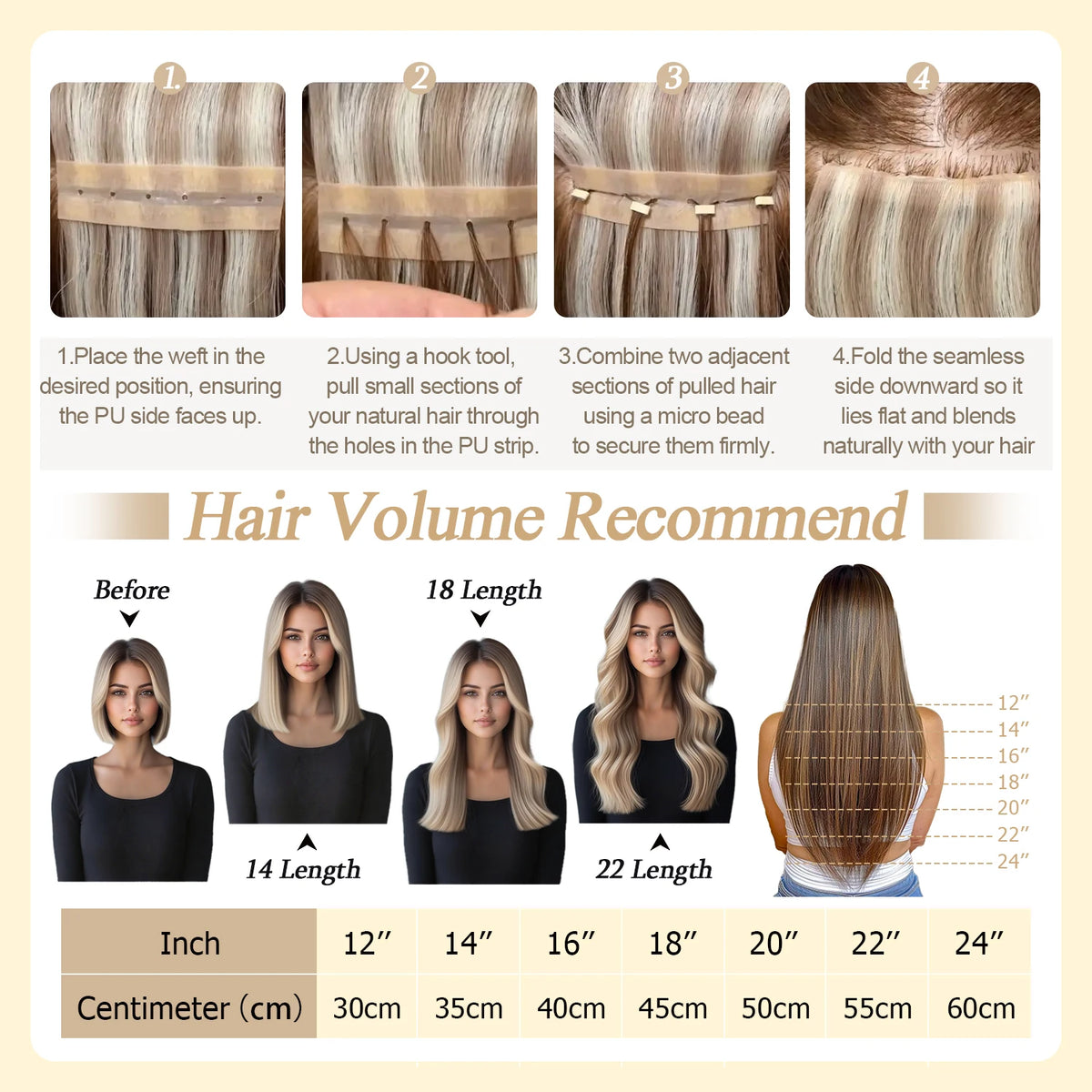 Butterfly Weft Extensions Human Hair Hand Tied Invisible PU Bundles Hole Flat Remy Twin Tabs PU Weft Free Beads 40-50g/Pack