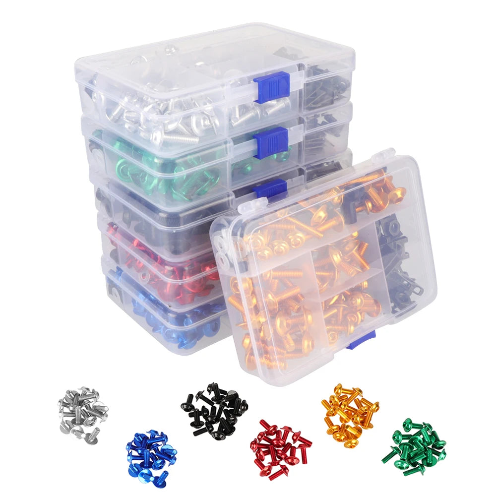 Motorcycle Fairing Screw Kit 177pcs Aluminum Windshield Cover Bolts Set, Blue
