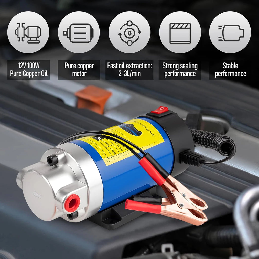 Portable Oil Transfer Pump 1-4L/min 12V Extractor Fluid Suction Electric Change Fuel Pump Siphon Tool for Car Motorcycles Boats