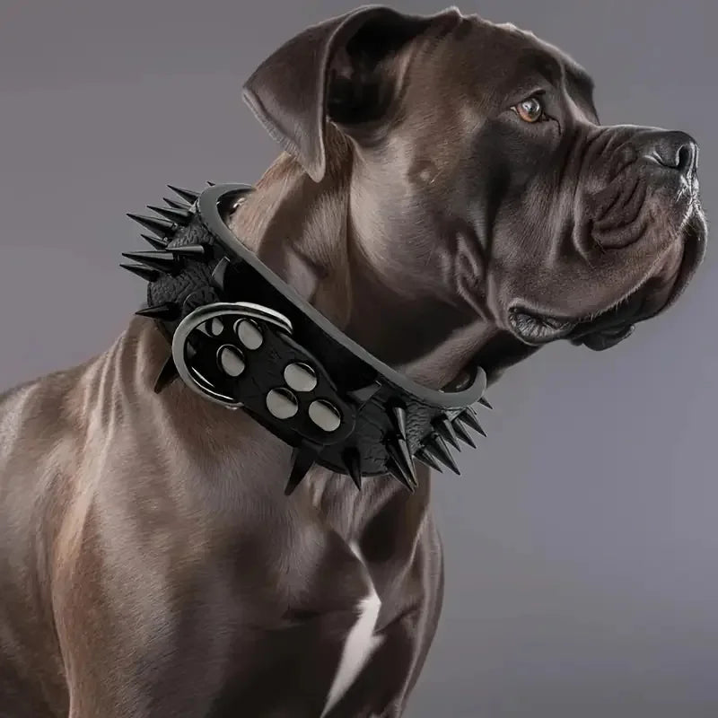 Fashion Anti Bite Rivet Sturdy Pu Leather Pet Collar Bulldog Domineering Adjustable Collar for Medium and Big Dog Pet Supplies