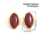 1 Pair Retro Resin Acrylic Oval Stud Earrings for Women Trendy Gold Color Geometric Earrings Fashion Jewelry Accessories
