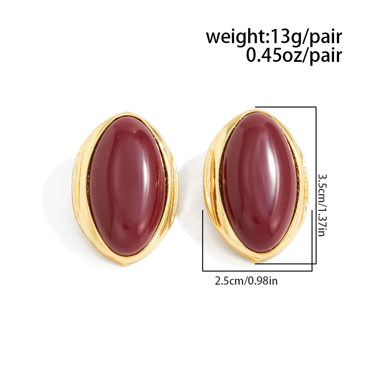 1 Pair Retro Resin Acrylic Oval Stud Earrings for Women Trendy Gold Color Geometric Earrings Fashion Jewelry Accessories