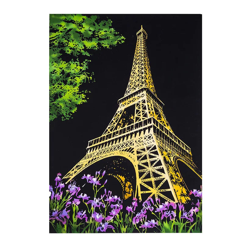 DIY A3 City Landmarks Paris London Night Scene Scratch Painting With Tool Scenery Landscape Colorful Scratch Art Room Decor Gift