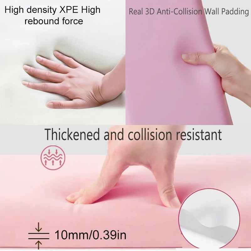 3D Soft Wall Panel for Safe Anti-Collision Wall Pad Self Adhesive Leather Rectangular Peel and Stick Headboard for Kids Bedroom
