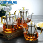 JUSTINLAU Glass Teapot Heat Resistant Borosilicate Clear Diamond Tea Kettles with Removable Stainless Steel Infuser Teaware Set