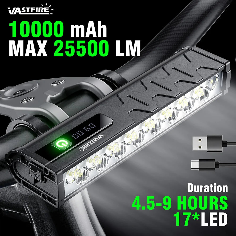 17LEDS Bicycle Lights Front High Lumen Bike Light 10000mAh Power Bank Flashlight USB Charging MTB Road Cycling Lamp Accessorie