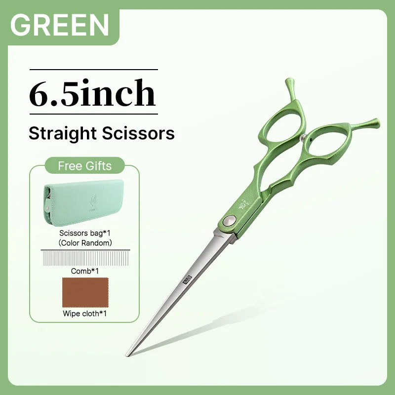 Fenice 6.5 Inch Colorful Straight Curved Thinning Chunker Shears Beginner Friendly Scissors Kit for Practice &Home Groomer Us