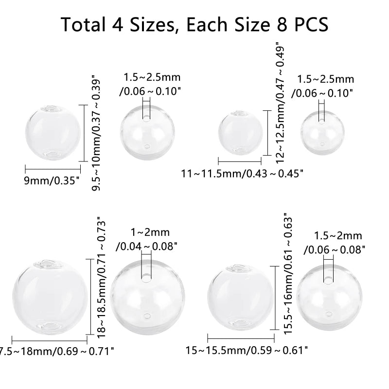 180pcs Mini Glass Globe 6 Size Glass Ball Bottles Orbs Ball Wish Glass Ball Glass Spheres UV Planet Crystal Craft Ball for UV