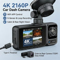 4K 3-Lens Dash Cam WiFi Car DVR Front Inside Rear Triple Camera 24H Parking Mode