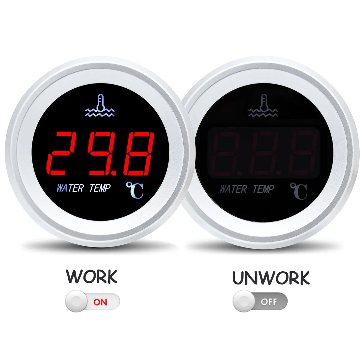52mm Water Temperature Gauge 0-120°C with Warning Alarm, 1/8 NPT Sensor, 1pc