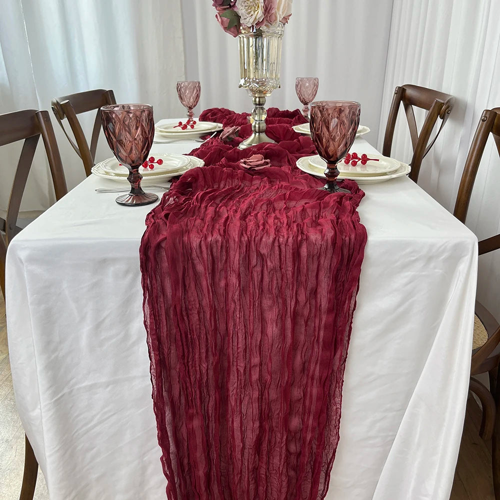 4 Pack Burgundy Cheesecloth Table Runner Gauze Semi-Sheer Backdrop Drape Fabric for Wedding Holiday Party Bridal Shower Decor