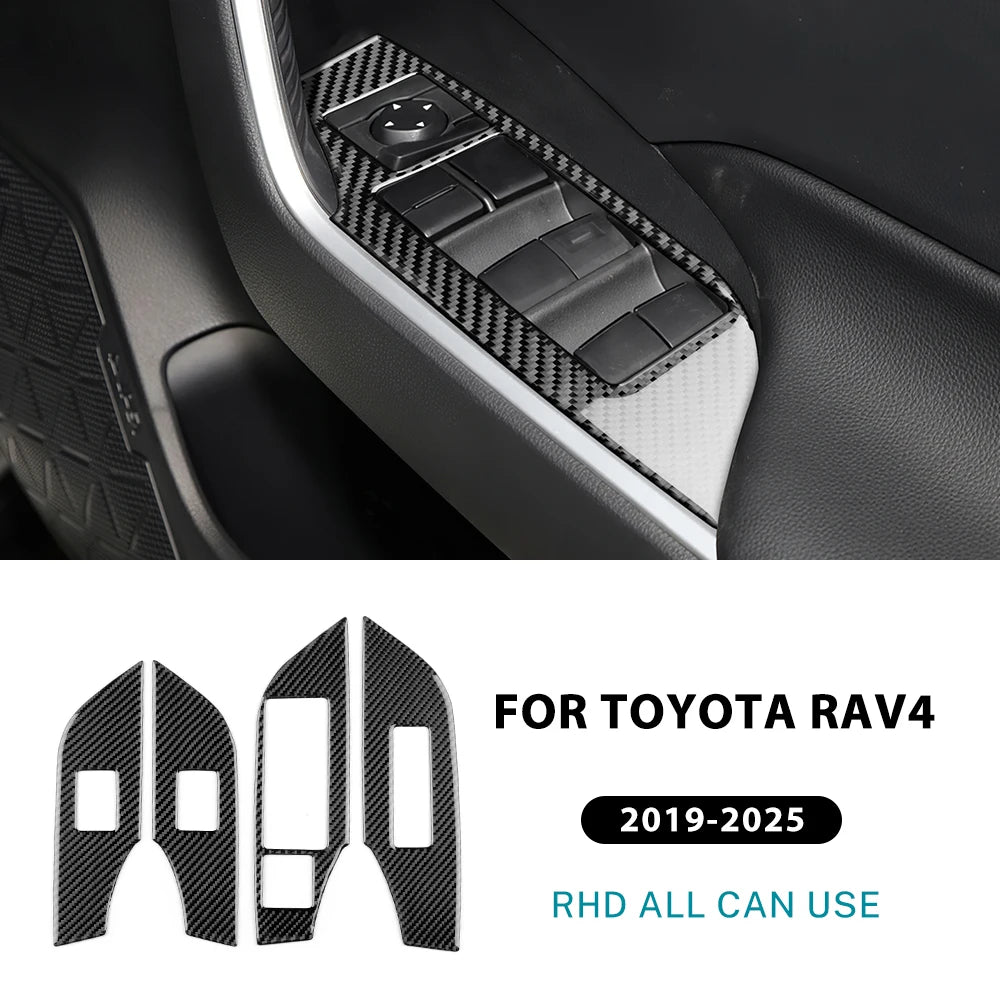 Real Soft Carbon Fiber Sticker For Toyota RAV4 XA50 2019 2020 2021 2022 2023 2024 2025 LHD RHD Car Window Lift Button Panel Trim