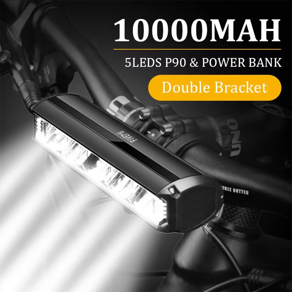 Fivemi 5Led MTB Bicycle Lights 10000MAH Rechargeable Bike Light Flashlight Outdoor Cycling Bike Accessories for Electric Scooter