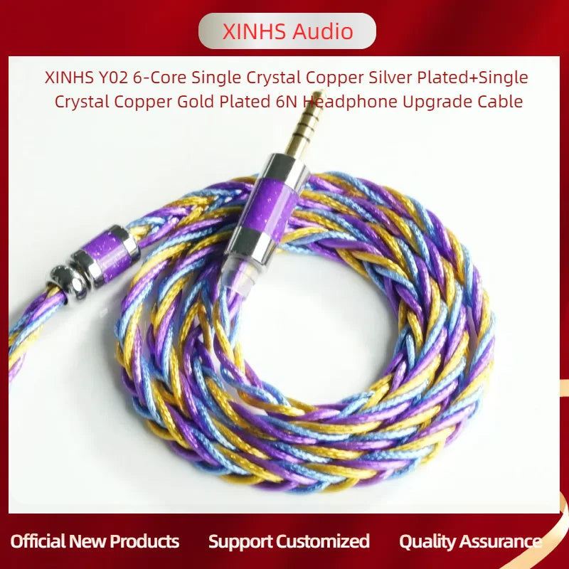 XINHS Y02 6-Core Single Crystal Copper Silver Plated+Single Crystal Copper Gold Plated 6N Headphone Upgrade Cable 0.78 2pin/QDC