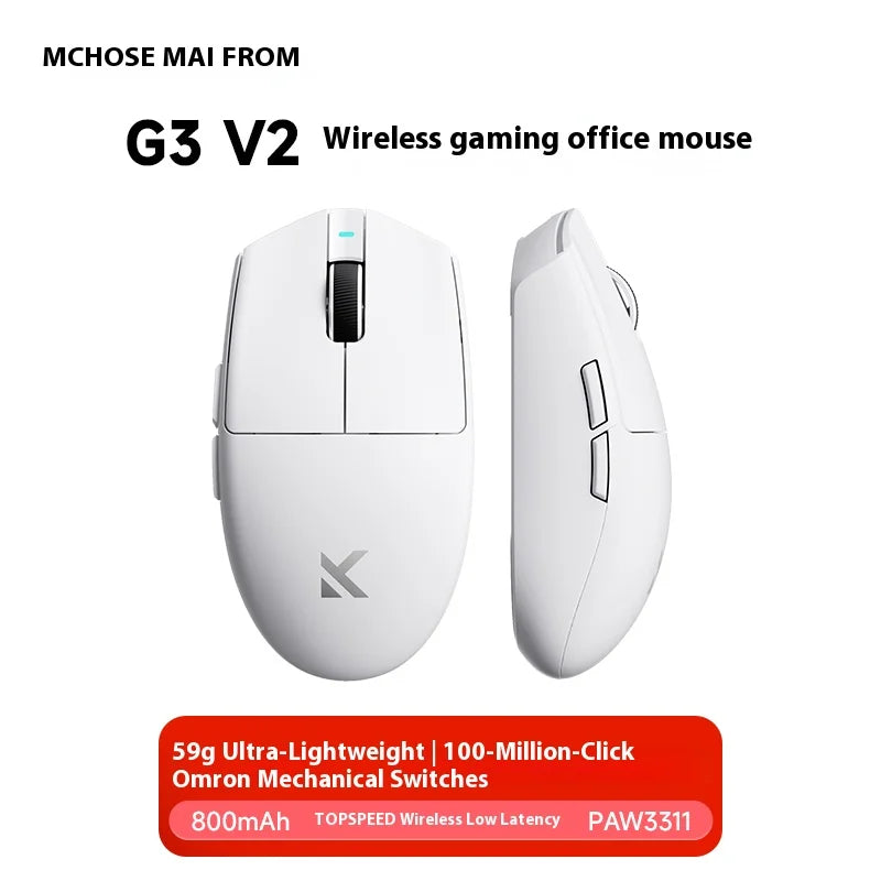 MCHOSE G3 V2 Tri-Mode Wireless Gaming Mouse, PAW3311 Sensor, Lightweight, Black/White