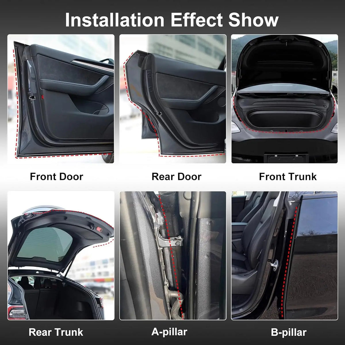 Soundproof Sealling Strips For Tesla Model 3/Y/X/S  (2019-2024) Door Seal Kit Soundproof Rubber Weather Draft Strip Wind Noise R