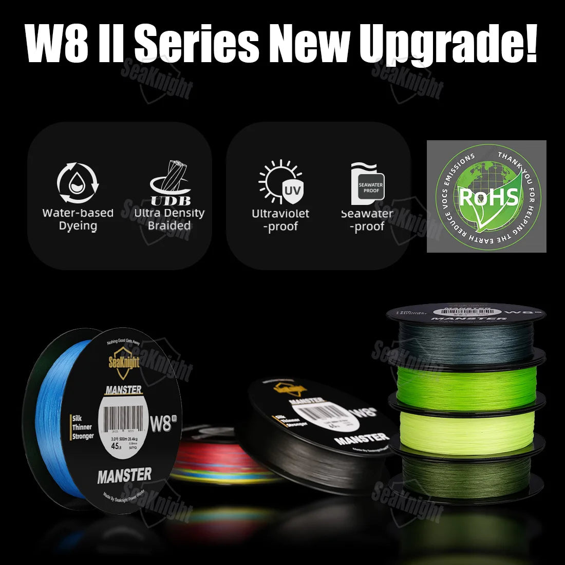 SeaKnight Brand W8 II Series Fishing Lines 8 Weaves 500m 300m 150m Upgrade Strong Braided PE Line for Seawater fishing 15-100LBs