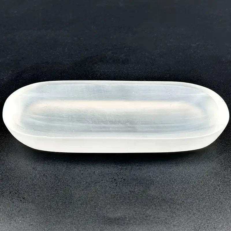 1pc Selenite Bowl Plate Ornament, Irregular Oval Carved Quartz Crystal, Gift for Friend, Office Bedroom Living Room Home Decorat