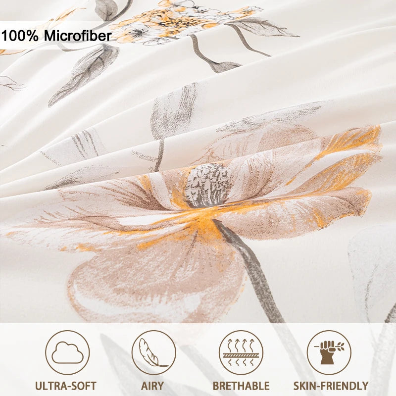 3pcs/set Leaf Floral Pattern Duvet Cover Set(1 Duvet Cover & 2 Pillowcase）Soft And Skin-Friendly Duvet Cover Bedding Set For