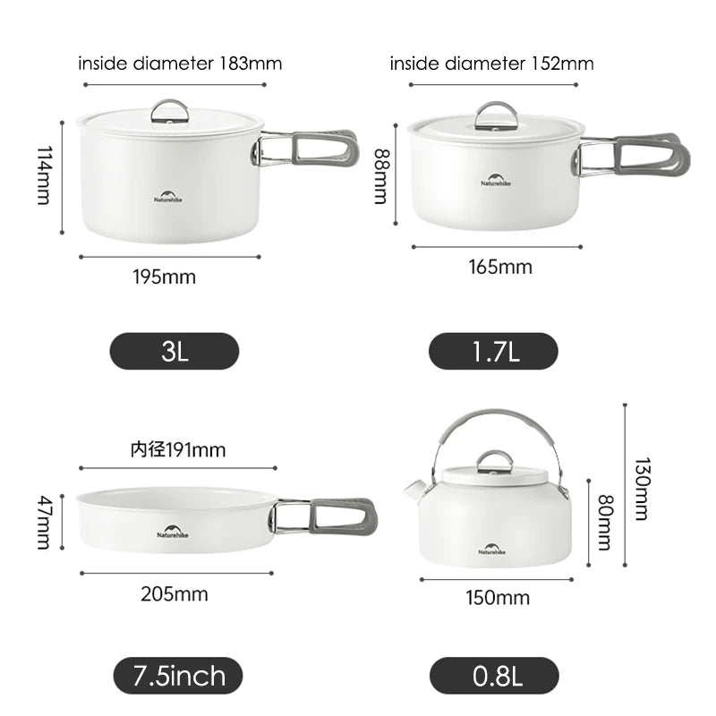 Naturehike Ceramic Non-Stick Pot Portable Camping Cookware Outdoor Pot Cooking Frying Pan Water Kettle Picnic Tableware