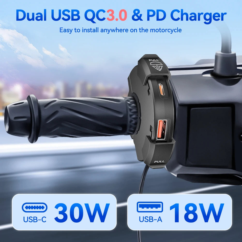 Extractme Motorcycle USB Phone Charger 30W PD QC3.0 Dual Port USB-C Waterproof 2pcs