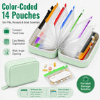Travel Pill Organizer Case with 14 Reusable Zipper Pouches, Food-Grade Silicone, Black