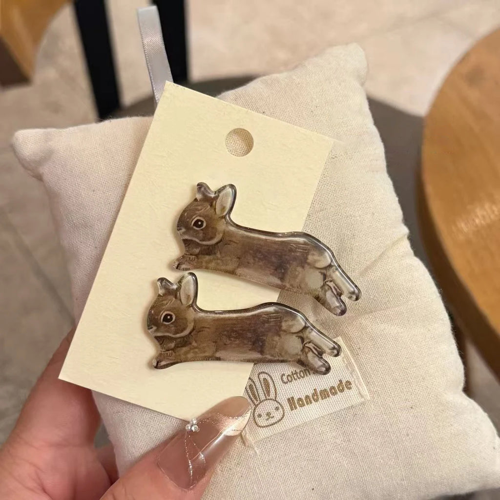 2pcs Kawaii Bunny Hair Clips Sets Korean Fashion Harajuku Vintage Hairclip Coquette Aesthetic Hair Accessories Girls