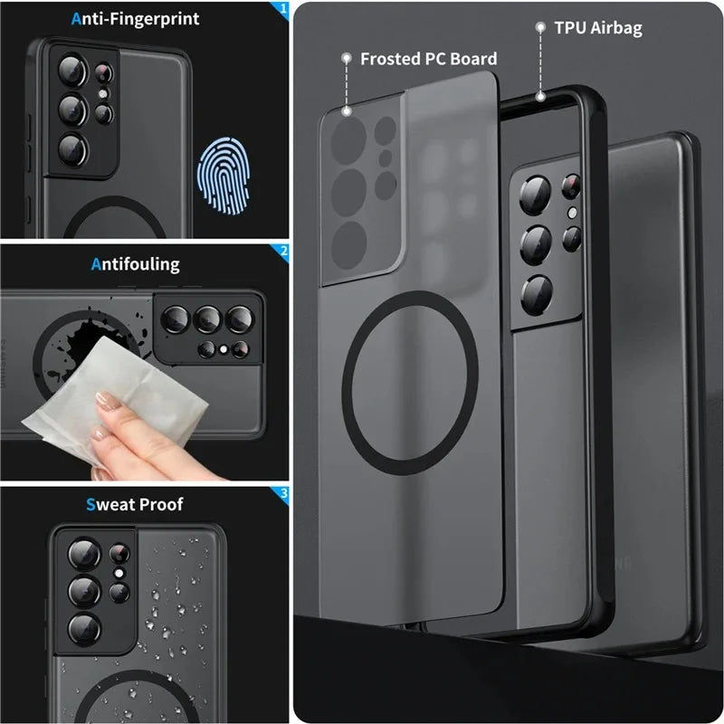 Suitable for Samsung S25 S24 S23 S22 Magnetic Mobile Phone Cases A52 A53 A73 Matte Anti-fall Protective Samsung S25 Ultra Case