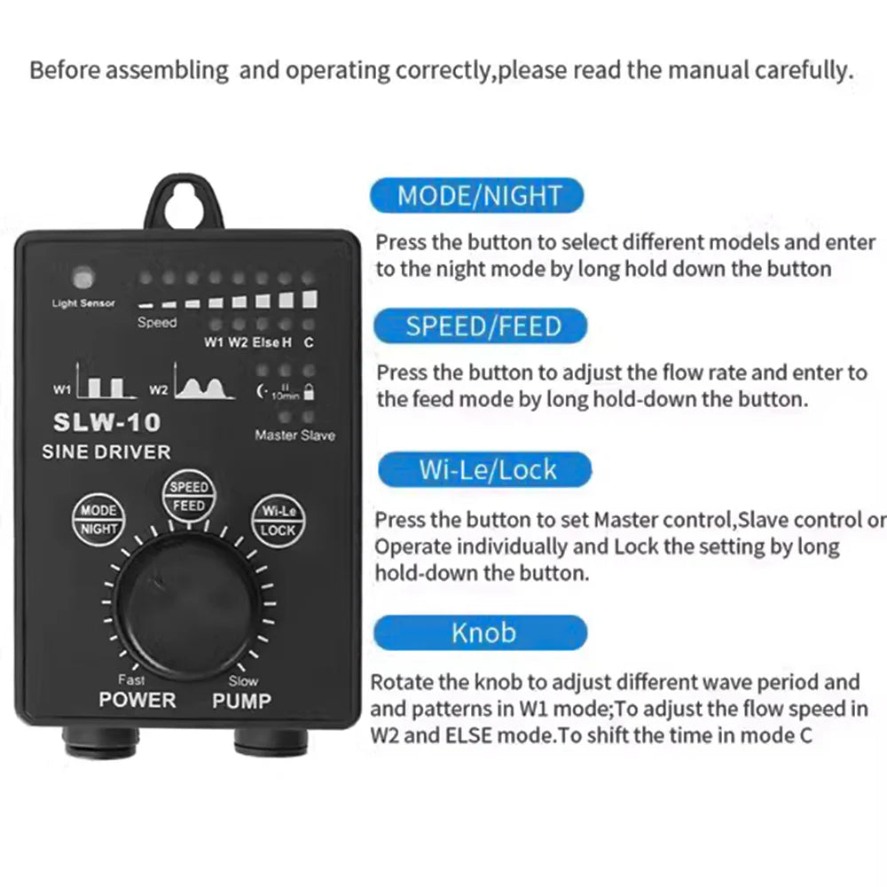 SLW Series WIFi App Manual Control Constant Compatible SINE Aquarium Wavemaker Pump for Freshwater Saltwater Fish Ta