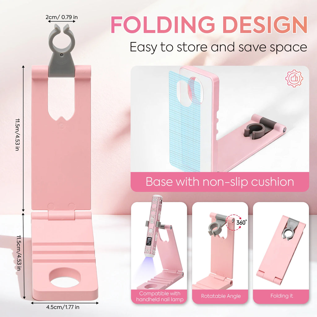 5-in-1 Rabbit UV LED Nail Lamp Stand Rechargeable Foldable, 3 Timer Modes, Pink/White
