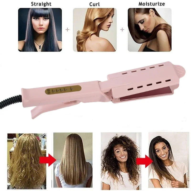 Pink Hair Straightener Four-gear Temperature Adjustment Ceramic Tourmaline Ionic Flat Iron Hair Straightener Women Widen Panel
