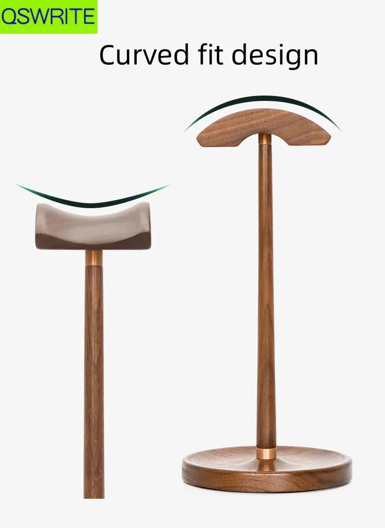 Walnut wood headphone holder stand with copper reinforcement, curved or flat style