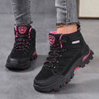 Women's Waterproof Hiking Shoes Non-Slip Trail Trekking Ankle Boots Black/Rose Red 35-42