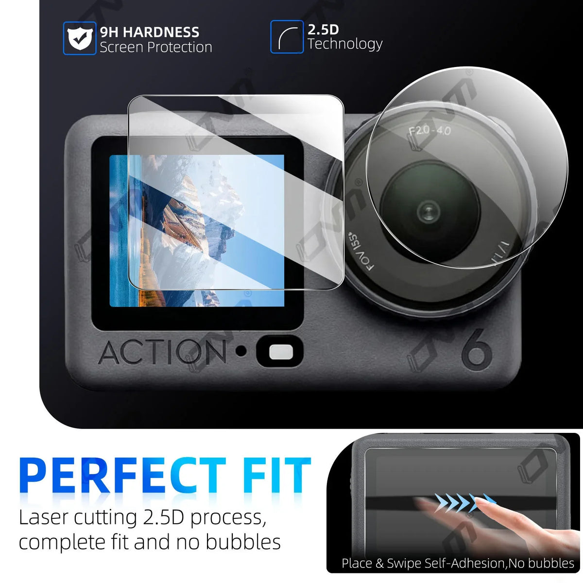 Lens & Screen Protector for DJI Osmo Action 6 - 9H Tempered Glass Camera Anti-scratch Glass Film HD Clear Accessories Set