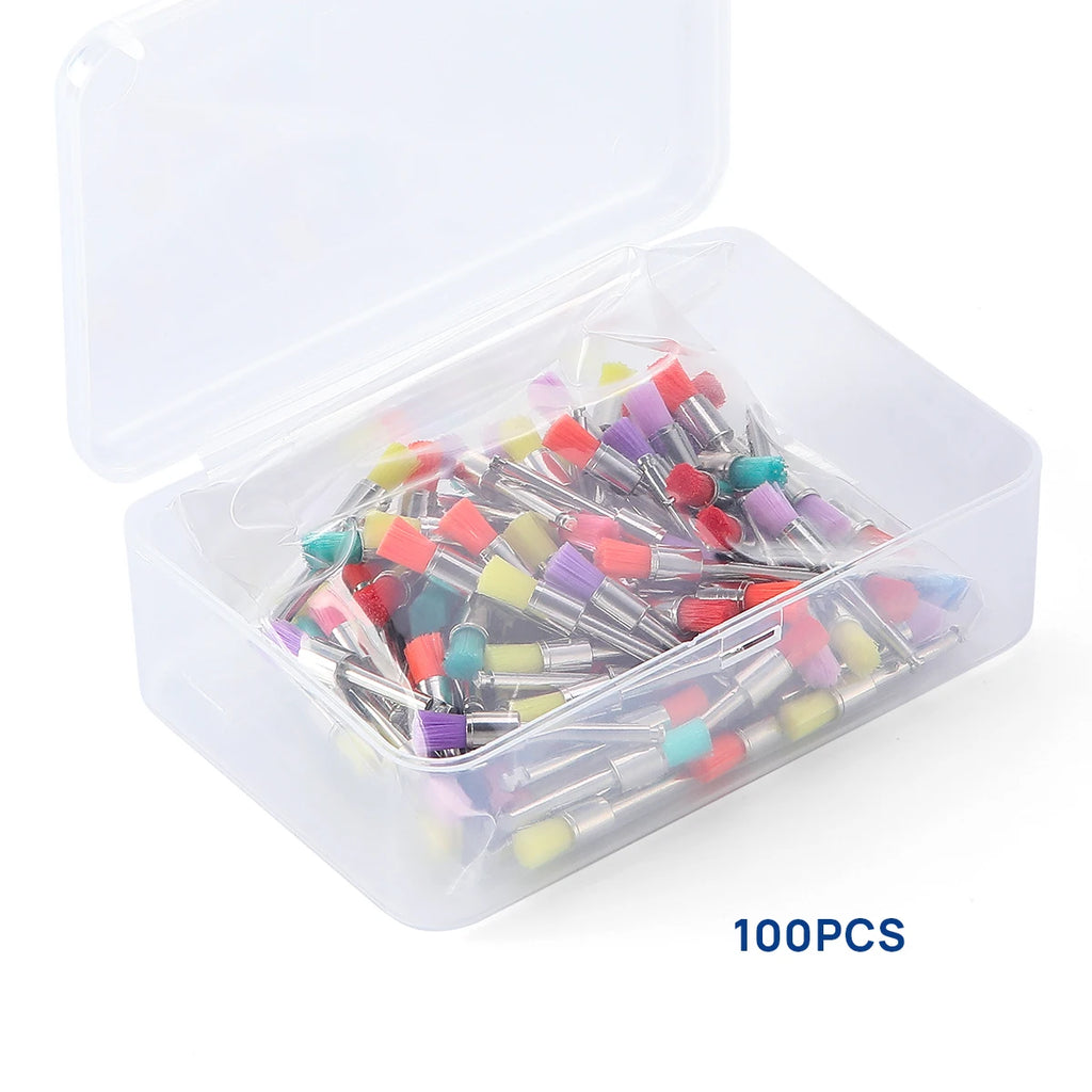 100pcs Dental Nylon Polishing Brushes Bowl Shape Colorful Dental Prophy Brush Prophylaxis Brush For Contra-Angle Handpiece