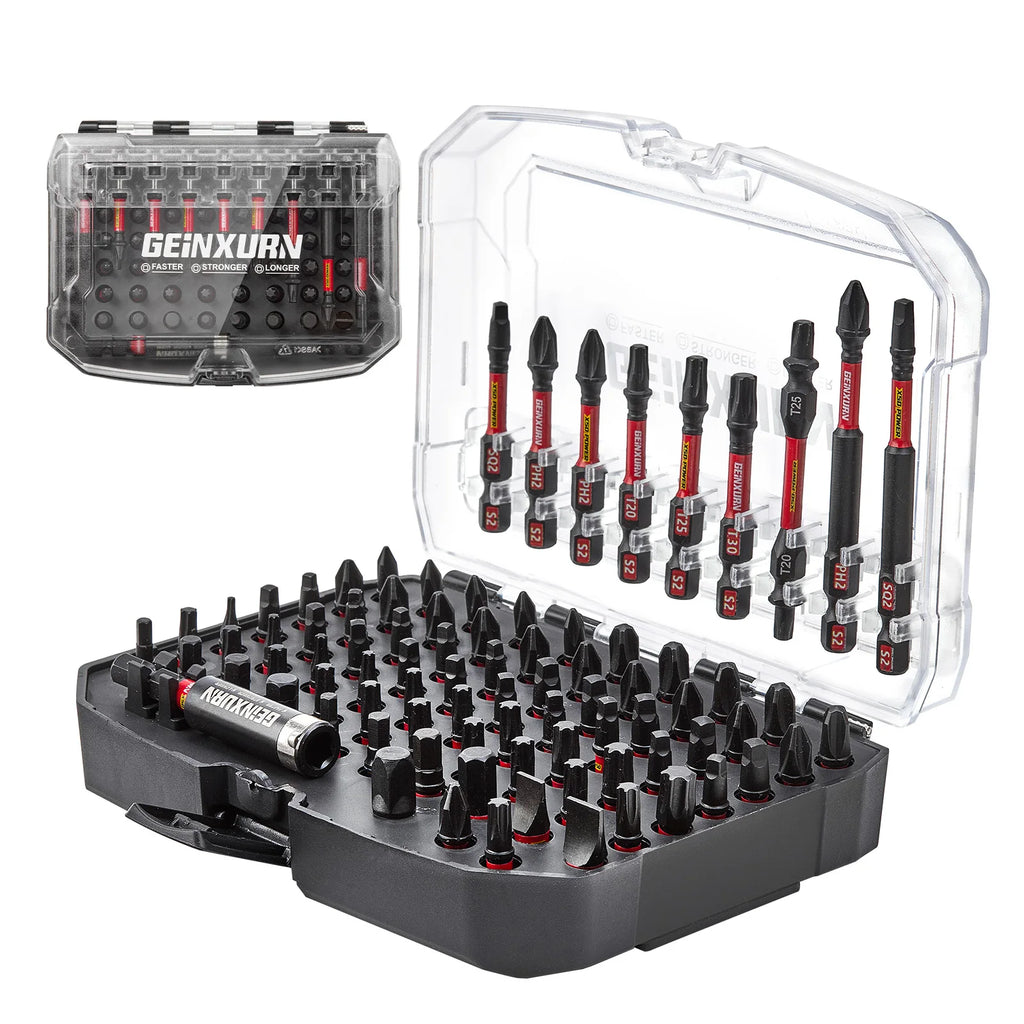 Geinxurn 83PCS Impact Magnetic Driver Bit Set, S2 Steel Bits (PH/Slotted/Torx/Hex/SQ), Socket Adapter & Black Storage Case
