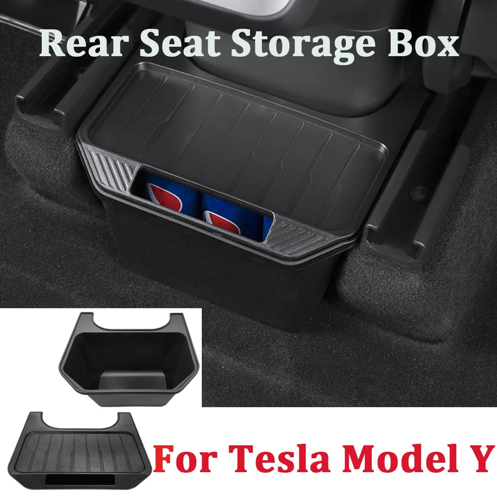 Rear Seat Storage Box For Tesla Model Y 2021-2024 Organizer Center Console Bins Backseat Trash Can Garbage Bag Under Seat Tray