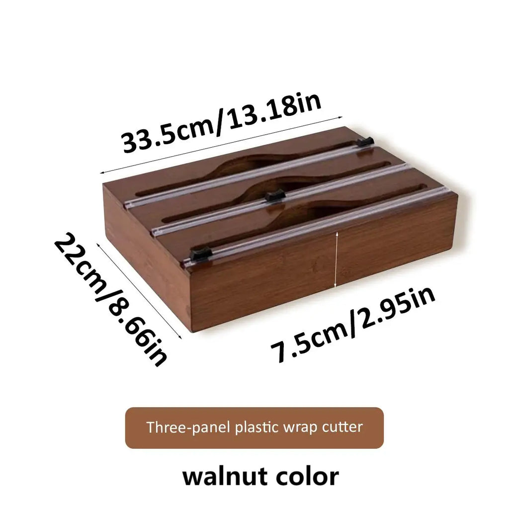 1pc Kitchen Wrap Dispenser With Foil & Cling Film Cutter Box, Bamboo Fresh Bag Cutting Holder, Trash Bag & Plastic Bag Wooden St